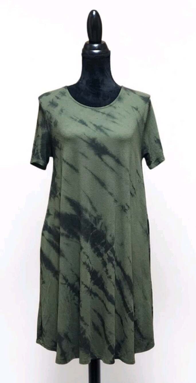 Zenana Premium L Short Sleeve Tie Dye Swing Comfy Beach T-Shirt Dress W/ Pockets